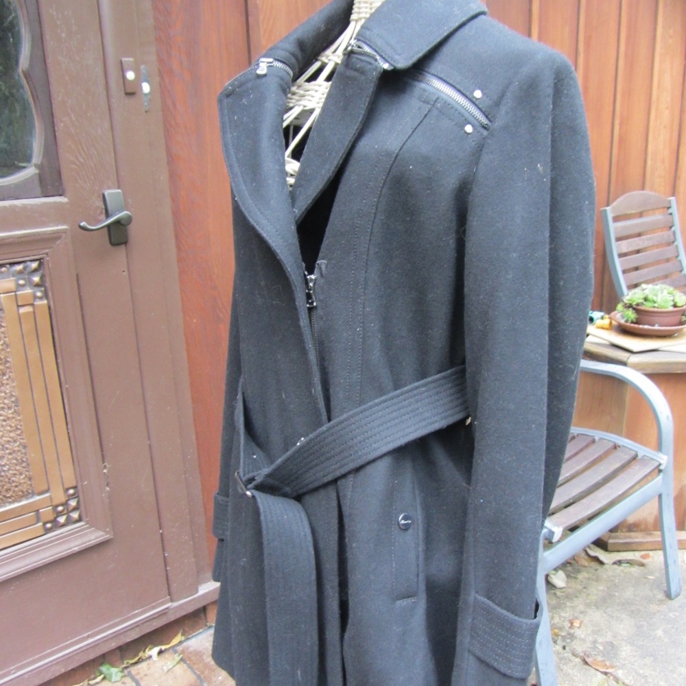 KENNETH COLE TRENDY BIKER BLACK WOOL CAR COAT 6